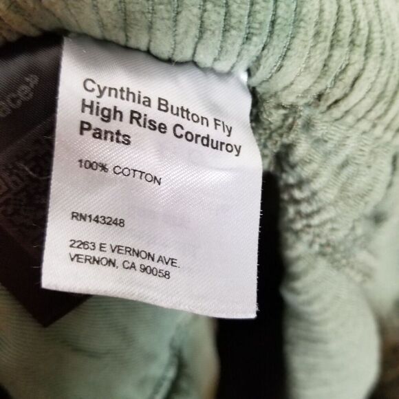 Reformation Women Cynthia Button Fly High Rise Straight Moss Corduroy Pants  27 - Picture 7 of 7